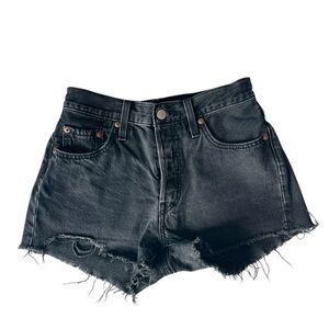 Levi’s 501 Cutoff Shorts W25 Black High Rise Button Fly Distressed Raw Hem